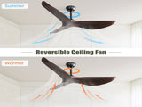 Modern 52 Inch Indoor Ceiling Fan No Light With 6 Speed Remote Control 3 ABS Blade Reversible DC W934P207799