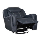 Modern Blue Swivel Glider Reclining Chair, Breathable Faux Leather Upholstery Living Room Furniture B011P228164