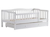 Painted Wooden Children's Bed with Vertical-Slat Railings and 2 Storage Drawers Pine Wood Bedside 20163269