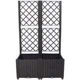 Poly Rattan Brown Trellis Raised Bed with Drainage Plug - 2 Removable Pots with Large Flower Boxes W465P187526