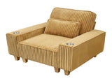 Yellow Deep Seat Corduroy Armchair with Brushed Stainless Steel Cup Holder and Decorative Pillow, 00017458