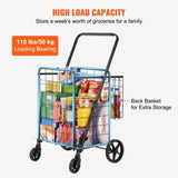 Folding Shopping Cart, Jumbo Grocery Cart with Double Baskets, 360&deg Swivel Wheels, Heavy Duty W2181P365208