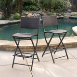 ZNTS Outdoor Wicker Barstools Faux Rattan Patio Bar Stools Foldable Chair, Multibrown, Set of 2 59958.00MBN