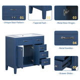 ZNTS 36" Bathroom Vanity with Sink Combo, Blue Bathroom Cabinet with Drawers, Solid Frame and MDF Board 11515323