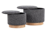 Contemporary Nesting Ottoman Set in Natural Wood and Black Fabric B202P223738