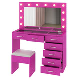 Vanity Desk Set with Large Lighted Mirror and Powre Outlet, Glass Top Makeup with 7 Drawers, 99371963