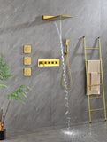 Wall Mounted Waterfall Rain Shower System With 3 Body Sprays & Handheld Shower W92858570