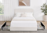 Liv Queen Size Ivory Boucle Upholstered Platform Bed with Patented 4 Drawers Storage, Curved B083140464