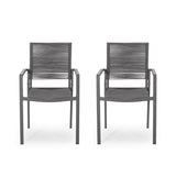 Outdoor Modern Aluminum Dining Chair with Rope Seat , Gray and Dark Gray 70660.00DGRY