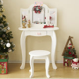 Kids Vanity Table and Chair Set, 2-in-1 Girls Vanity with Tri-Folding Mirror & 3-Color LED Lights, 1 82572656