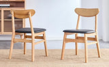 Cozy Natural Wood Color Rubberwood Dining Chair Set - 2 Pieces, Solid Wood and Rattan-Style Design, W1512P355738