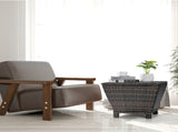 Outdoor PE Wicker Side Table with Storage, Small Patio Storage Bin Container for Hose Cushion Towel, 06931432