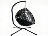 Foldable Hanging Egg Chair with Stand, HDPE Rattan Wicker Swing Chair with Cushion, Heavy Duty Frame 88067295
