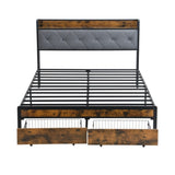 Queen Bed Frame with Storage, Bed Frame with LED Lights Upholstered Headboard and 2 Drawers, USB & W311P284694