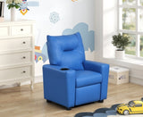 Perline 23"W Blue PVC Fabric Kids Recliner Chair with Cupholder B061P236760