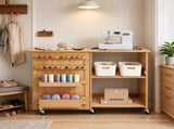 Multipurpose Folding Sewing Table, Compact Sewing Machine Cabinet with Wheels, Storage Shelves, 70833707