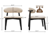 Beige Cotton-Linen Fabric Upholstered Dining Chair with Black Solid Wood Legs, Armless Chair Set of W5815P476383