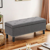 Storage Ottoman Bench Wood Legs, Upholstered Bedroom Bench Button-Tufted, Storage Bench T3593P335743