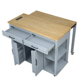 K&K 47 inch Kitchen Island with Extendable Dining Table, Rubber Wood Veneer Kitchen Table with N707P215327G
