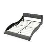 ZNTS Queen Bed Frame Modern Faux Leather Upholstered Platform Bed Frame with and Headboard Wave Like W487P169713