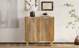 TREXM Wood Accent Cabinet with Storage, Rustic Mango Wood Storage Cabinet with Fluted Design and N715P224944N