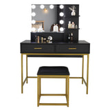 ZNTS Large Vanity Set with 10 LED Bulbs, Makeup Table with Cushioned Stool, 3 Storage Shelves 2 Drawers, 57821782