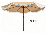 9 ft Boho Patio Umbrella with Tassel Fringe, 30&deg Tilt Outdoor Market Umbrella with Crank & Vent, 48853017