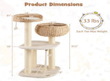 41 Inch Hand-Woven Water Hyacinth Cat Tree, 3 Sisal Scratching Posts Multi-Level Activity Center for 95559843