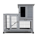 ZNTS Detachable Rabbit Hutch with Removable Tray and Rolling Casters, Gray+White W2181P190614