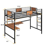Twin Metal Loft Bed with Desk and Shelve,Black MF292037AAB