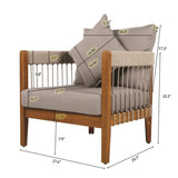 Acacia Wood Outdoor Club Chair with Handwoven Rope Accents & Curved Backrest - Water-Resistant Boho N767P265743G