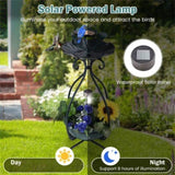 Dark green Solar Bird Bath Feeder Combo with Flower Planter Pedestal and Solar Lights 41401767