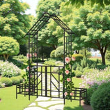 Metal Garden Arch with Gate with planter W80.71*H97.24 Climbing Plants Support Rose Arch Outdoor W1586P278425