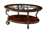 ZNTS Traditional Style Brown Cherry 1pc COFFEE TABLE Open Bottom Shelf Ornate Design Glass Top Living B011P203063