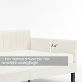 ZNTS Elena Twin Size Beige Velvet Upholstered Daybed, Ribbed Tufted Backrest, Daybed in Lavish Modern B083P152010