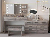 Large Makeup Vanity with Lights, Vanity Table with Charging Station, Vanity Desk with Mirror and 10 24676583