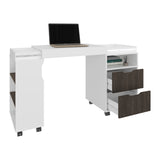 San Diego 54" Wide Two Drawer Expandable Desk with Seven Shelves and Casters White - Dark Walnut B070P286449