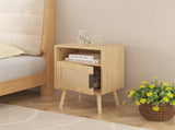 22.83'' H Rattan Nightstand, Side Table with Door Open Shelf, Accent Bedside End Table with Solid 77438934