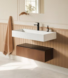 30" x 18" Solid Surface Wall Mount Rectangle Matte White Vessel Sink with Faucet Hole W3034P280638