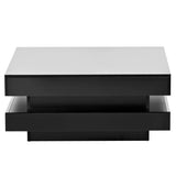 ON-TREND High Gloss Minimalist Design with LED Lights, 2-Tier Square Coffee Table, Center Table for WF295997AAB