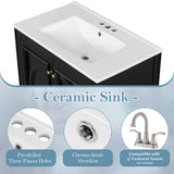 30" Bathroom Vanity with Sink, Two Doors with Shelf, Soft Close Door Hinges, Vintage Style, Black N759P226000B