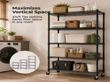 5 Tier Heavy Duty Adjustable Metal Shelf with Wheels, No-Tool Assembly, Suitable for Garages, 27588500