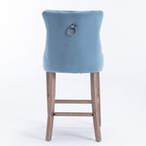 Contemporary Velvet Upholstered Barstools with Button Tufted Decoration and Wooden Legs, and Chrome 57518418