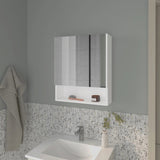 White Medicine Cabinet with Mirrored Doors and Open Storage B062P290240