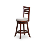 24" Counter Height Slat Back Swivel Stool, Cherry Finish, Beige Fabric Seat B04660684