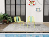Summer - 4-Pack Modern Striped Color Block Chairs Indoor/Outdoor PP Plastic Seat & Sturdy Metal W3450P447384