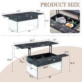 Multifunctional Lift Top Coffee Table -Black Marble Pattern, Essential for Modern Homes.Tempered W2920P226077