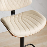Walnut Bentwood Bar Stools Mid Century Modern Adjustable Counter Height Black Leather Upholstered W1143P173515