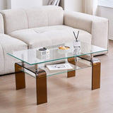 Tempered Glass Coffee, Modern Glass Coffee for Living Room, 2-Tier Storage Center Coffee W1718P253273