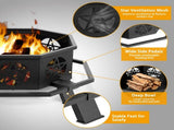 43" Octagonal Black Iron Fire Pit, Sheet Assembled Outdoor Bonfire Brazier with 01195977
